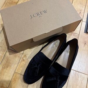 J. Crew Velvet Tassel Black Womens Loafers